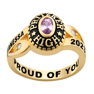 Ladies' 14K Gold over Sterling  CZ Scroll Bypass Birthstone Class Ring