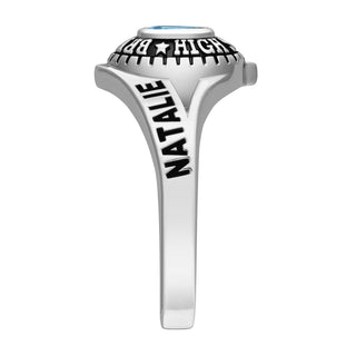 Ladies Class Ring in Platinum Over Celebrium In Traditional Birthstone Styling