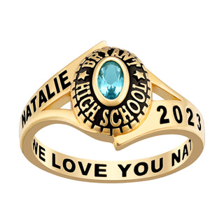 Ladies' Class Ring in Gold Over Celebrium In Traditional Birthstone Styling