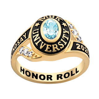 Ladies' Class Ring in Gold Over Celebrium In Traditional Birthstone Styling