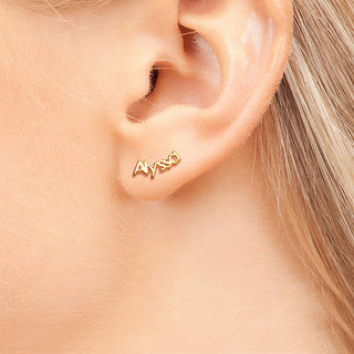 10K Yellow Gold Personalized Name Crawler Button Earring