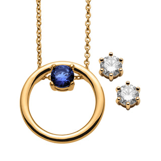 Circle Floating Birthstone Necklace with Bonus CZ Earrings