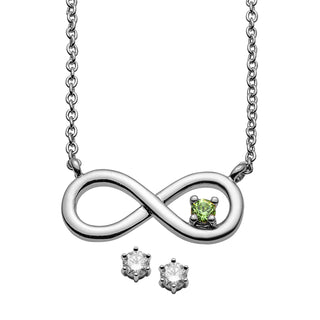 Infinity Birthstone Necklace with Bonus CZ earrings