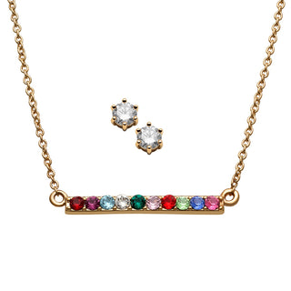 Family Bar Birthstone Pendant with CZ Studs