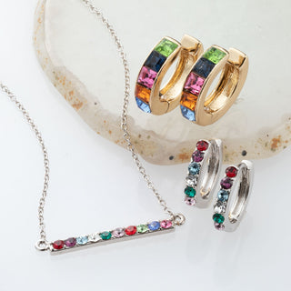 Multi Stone Bar Necklace + Bonus CZ Studs