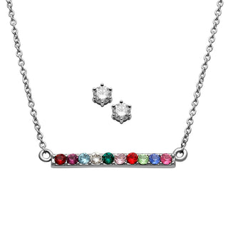 Multi Stone Bar Necklace + Bonus CZ Studs