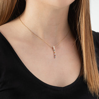 Vertical Family Bar Birthstone Pendant with CZ Studs
