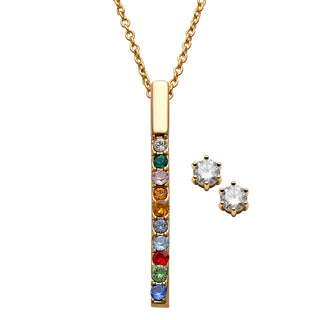 Vertical Family Bar Birthstone Pendant with CZ Studs