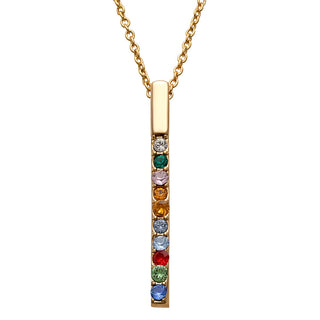 Vertical Family Bar Birthstone Pendant with CZ Studs