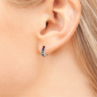 Multi Stone Huggie Hoop Earrings