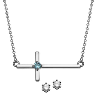 Cross Birthstone Necklace with Bonus CZ Earrings