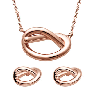 Rose Gold Pretzel Pendant with Matching Earrings