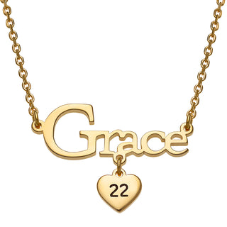14K Gold over Sterling Graduation Name and Year with Heart Charm Necklace