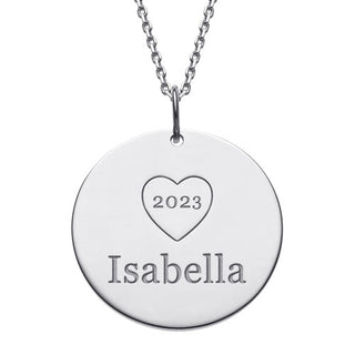Sterling Silver Engraved Name Disc with Year Necklace