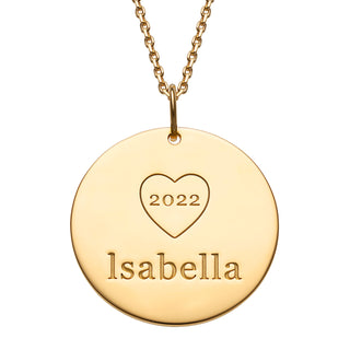 14K Gold over Sterling Engraved Name Disc with Year Necklace