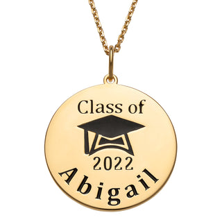 14K Gold over Sterling Engraved Name Class of Disc with Grad Cap Necklace