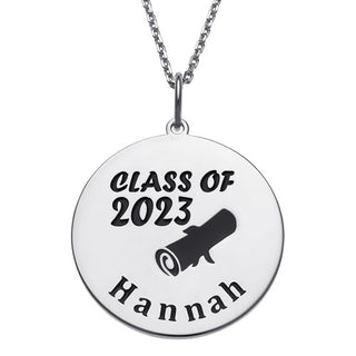 Sterling Silver Engraved Name Class of Disc with Diploma Necklace
