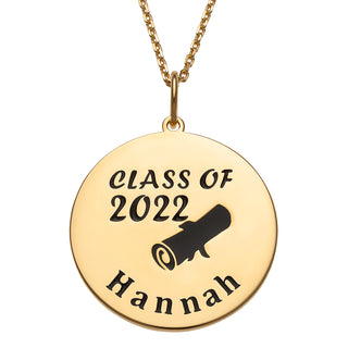 14K Gold over Sterling Engraved Name Class of Disc with Diploma Necklace
