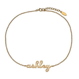14K Gold over Sterling Lowercase Script Name with Outline Anklet