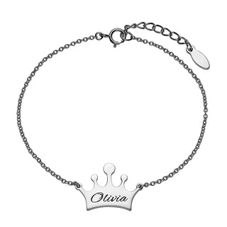 Sterling Silver Engraved Name Crown Bracelet