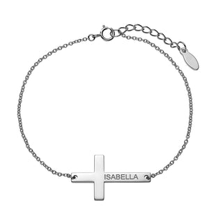 Sterling Silver Engraved Name Cross Bracelet