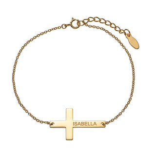 14K Gold over Sterling Engraved Name Cross Bracelet