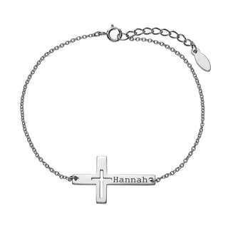 Sterling Silver Engraved Name Cross with Cutout Bracelet