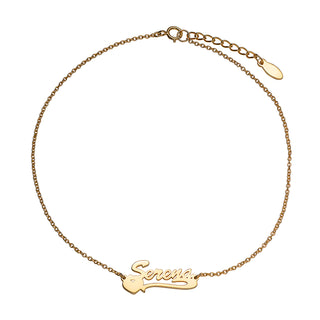 14K Gold over Sterling Petite Script Name with Heart Tail Anklet