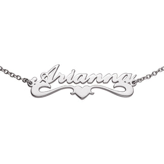 Sterling Silver Petite Script Name with Heart Tail Anklet