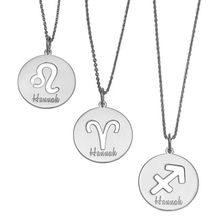 Sterling Silver Engraved Name Zodiac Symbol Necklace