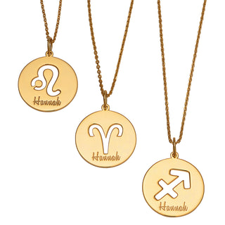 14K Gold over Sterling Engraved Name Zodiac Symbol Necklace