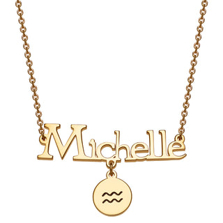 14K Gold over Sterling Name and Zodiac Symbol Charm Necklace