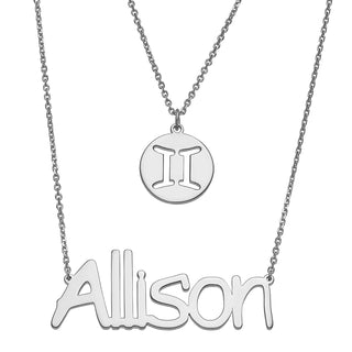 Sterling Silver Layered Name and Zodiac Symbol Necklace