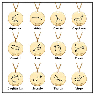 14K Gold over Sterling Engraved Name Zodiac Constellation Necklace