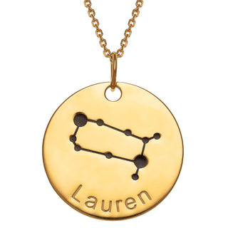 14K Gold over Sterling Engraved Name Zodiac Constellation Necklace