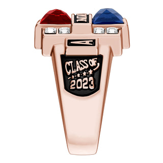 Ladies' 14K Rose Gold Plated Double Birthstone & CZ Rectangle Class Ring