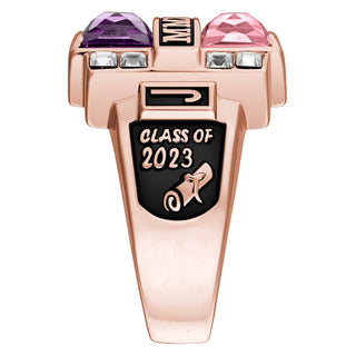 Men's 14K Rose Gold over Sterling Double Birthstone & CZ Rectangle Class Ring