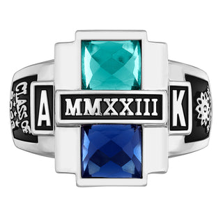 Ladies' Silver Plated Double Birthstone Rectangle Class Ring