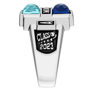 Ladies' Silver Plated Double Birthstone Rectangle Class Ring