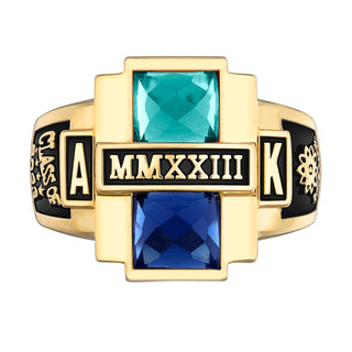 Ladies' 14K Gold over Sterling Double Birthstone Rectangle Class Ring