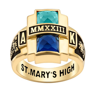Ladies' 14K Gold over Sterling Double Birthstone Rectangle Class Ring