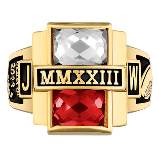 Men's 14K Gold Plated Double Birthstone Rectangle Class Ring