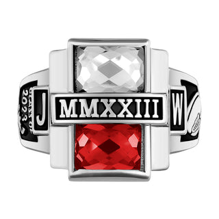 Men's Sterling Silver Double Birthstone Rectangle Class Ring