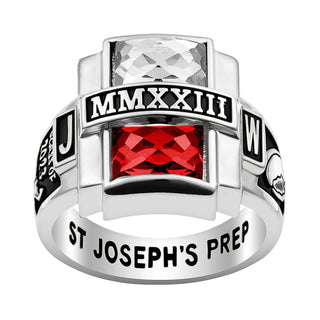 Men's Sterling Silver Double Birthstone Rectangle Class Ring