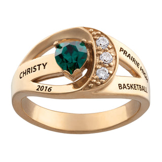10K Yellow Gold Freestyle Heart Birthstone Class Ring with CZ's