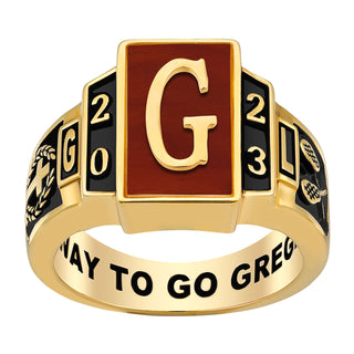 Men's 14K Gold over Sterling Genuine Stone Art Deco Class Ring