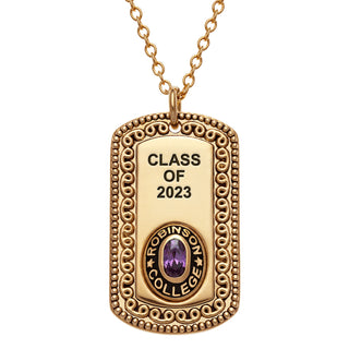 14K Gold Plated Oval Birthstone Engraved Class Necklace