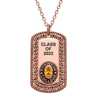 14K Rose Gold Plated Oval Birthstone Engraved Class Necklace