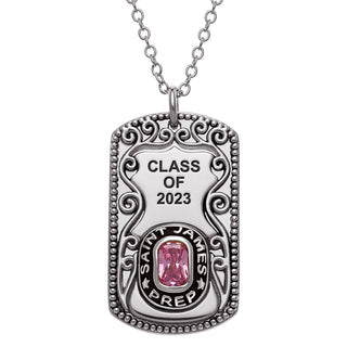 Unisex CELEBRIUM Cushion Cut Personalized Birthstone Graduation Dog Tag Necklace