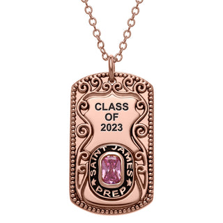 14K Rose Gold Plated Birthstone Engraved Class Necklace